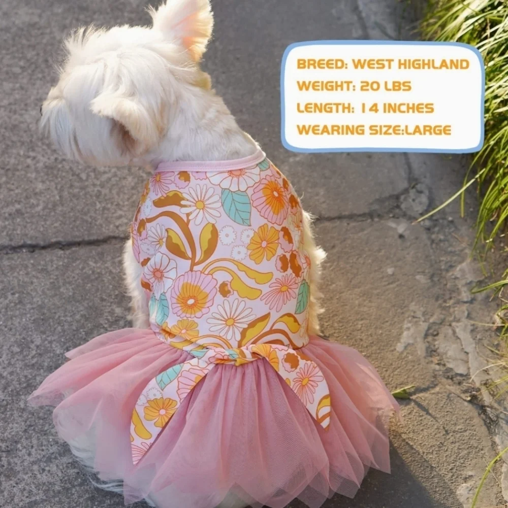 KYEESE Dog Tiered Layeref Tutu Tulle Dress in Orange Floral Size L